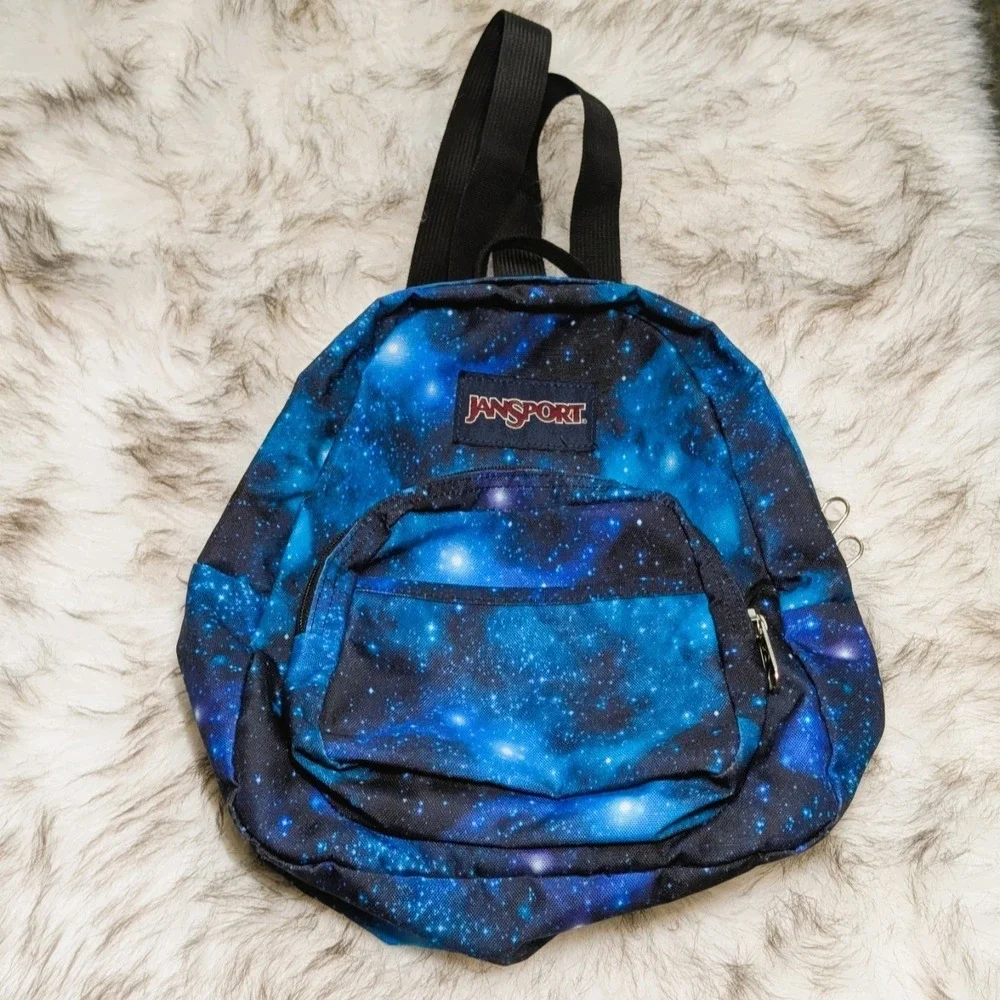 JanSport Mini Backpack Blue & Black Galaxy Starfield Print Half Pint